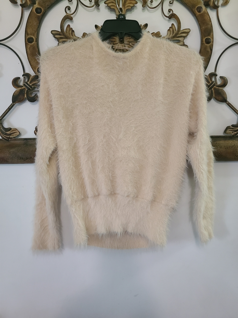 American Eagle Outfitters Cream Fuzzy Crewneck Sweater